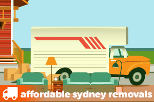 an illustration of a removalist truck with furniture to load